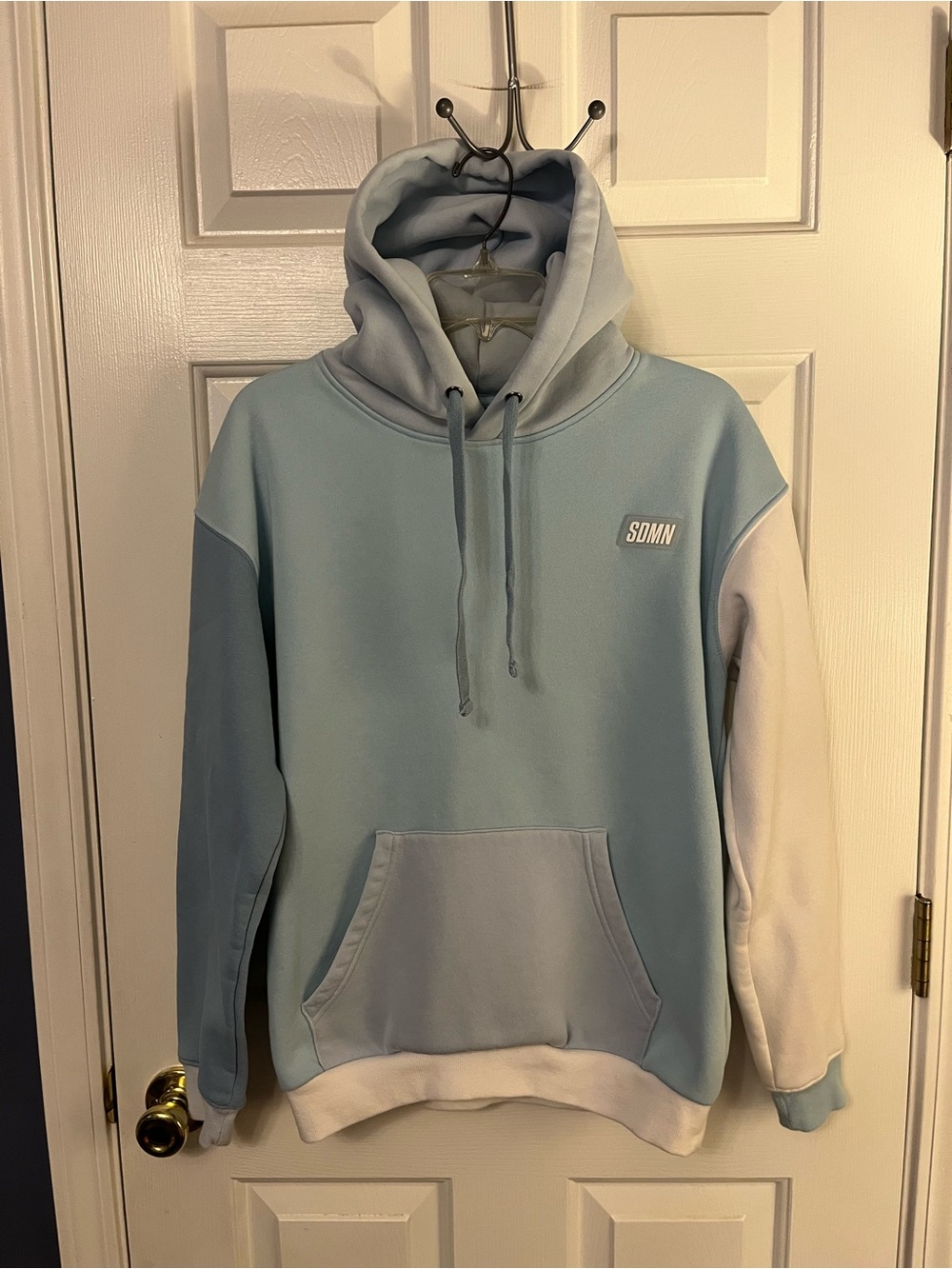 SDMN Sidemen Light Blue Color Block Pullover Hoodie Sweatshirt Kangaroo Pockets